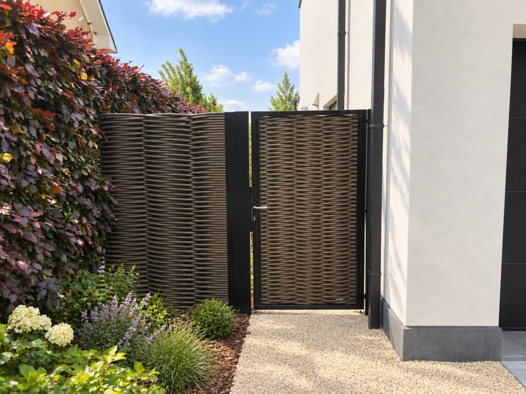 Portillon tressé assorti à une clôture de jardin en Suisse romande